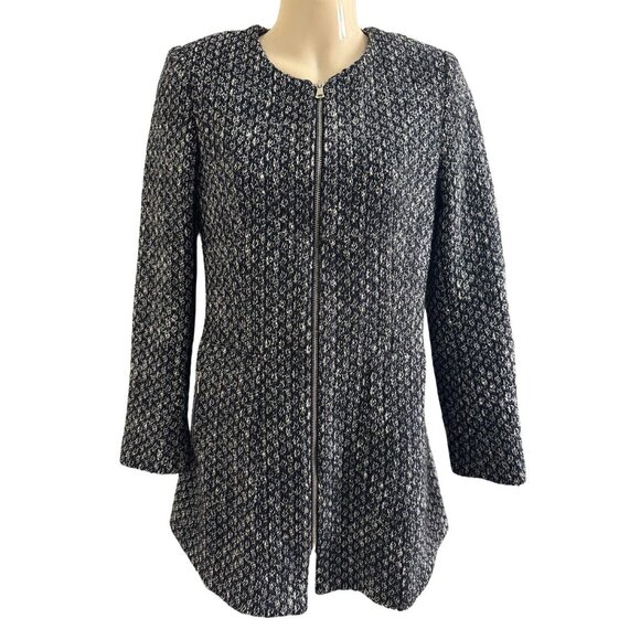 ZARA Tweed Jacket Blazer Full Zip Lined Womens Size Small Black White Office‎ - Picture 1 of 13